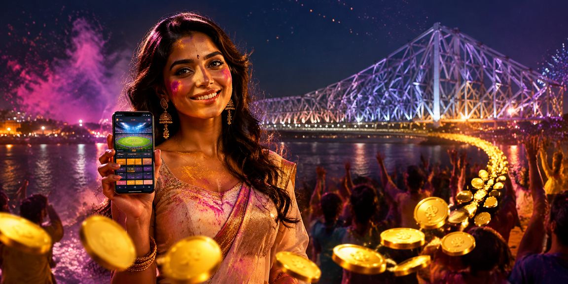 Indian player enjoying mobile casino during Holi festival